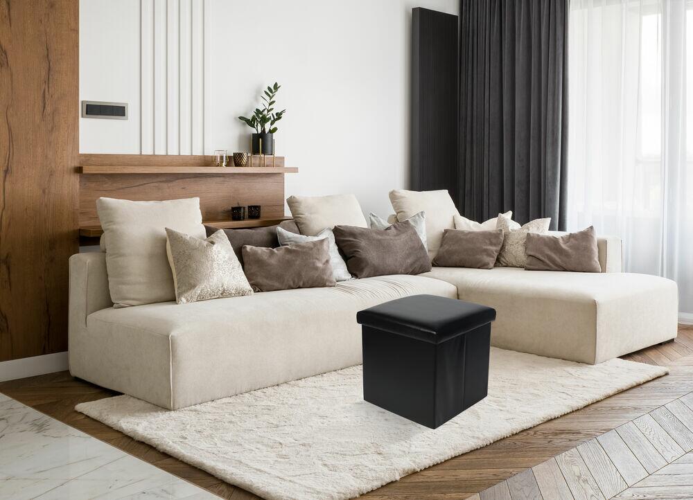 Puff Organizador Dobrável 38x38cm Isis Preto Diagonal