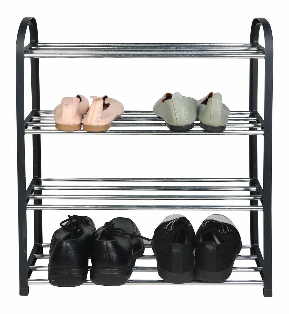 Sapateira 50x56cm Preto Prata 4 Andares Diagonal