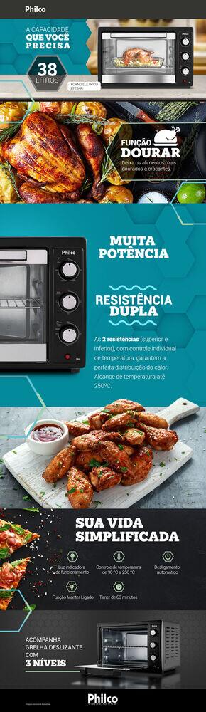 Forno Elétrico de Mesa 38l Pfe44pi Preto Philco