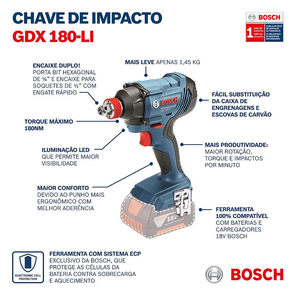 Parafusadeira Chave de impacto a bateria 18v Gdx 180-li Sb Azul Bosch