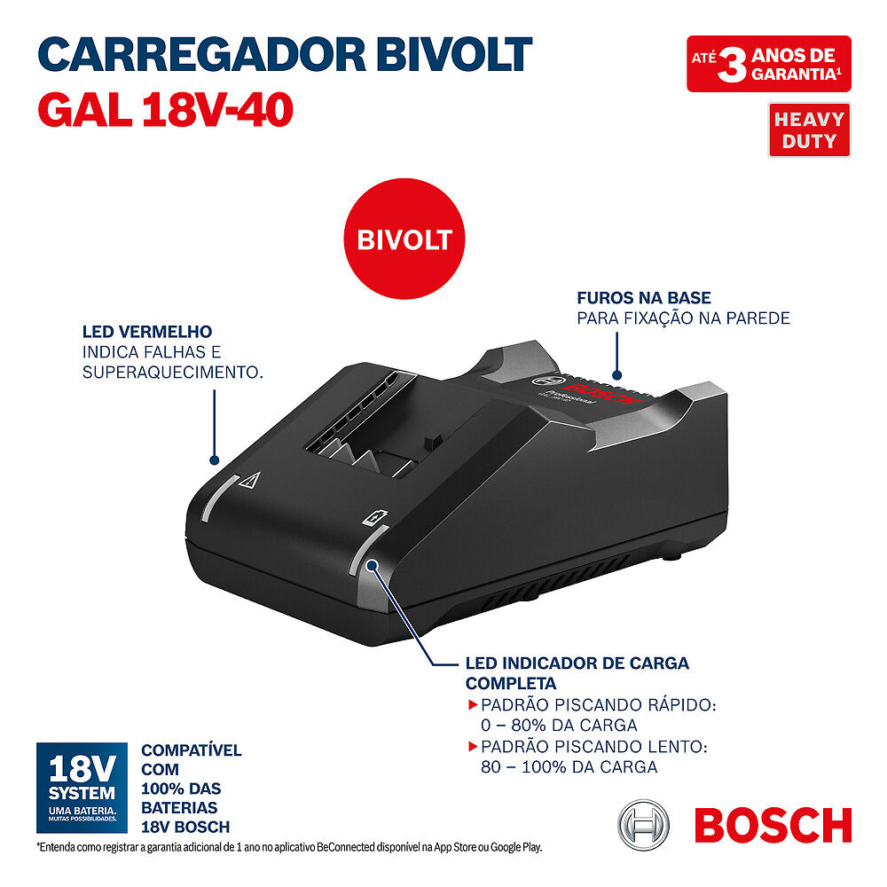 Carregador Bateria 18v Gal 18v-40 Azul Bivolt Bosch