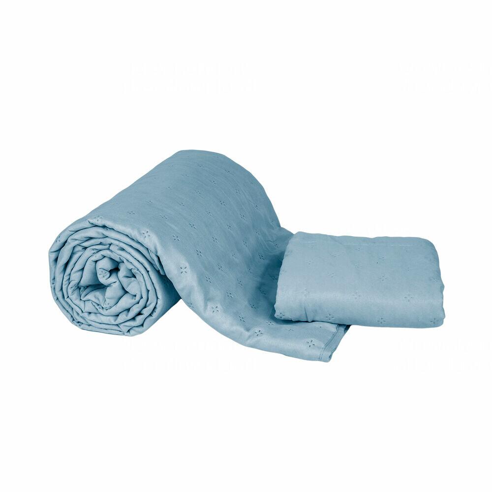 Jogo Colcha de Solteiro 160x240cm Dreams Azul Claro Retangular Diagonal