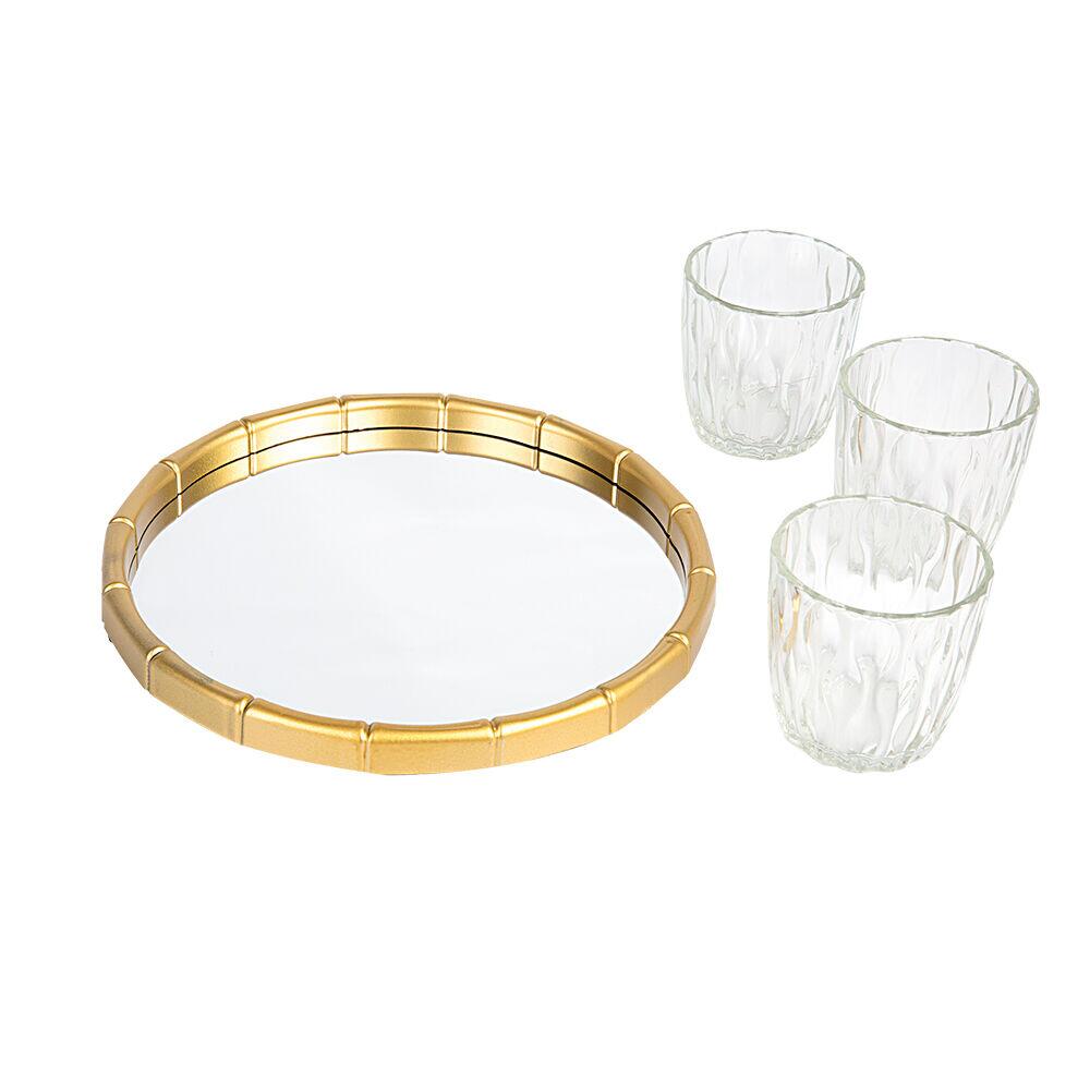 Bandeja Espelho 23cm Bambu Gold Redondo Diagonal