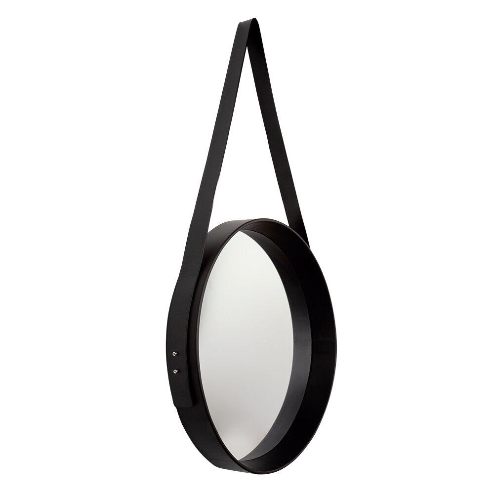 Espelho 40cm com Alça Preto Redondo Diagonal