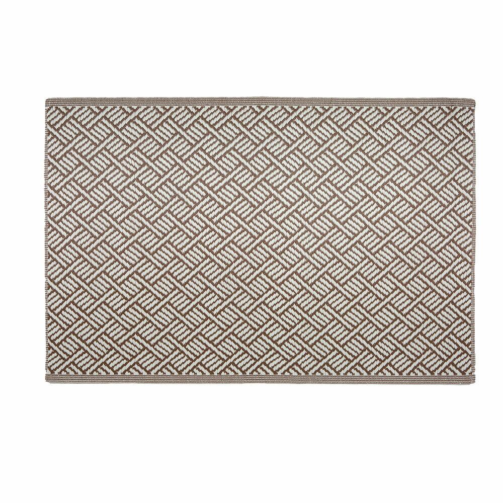 Tapete 120x180cm Com Bainha Marrom Branco Retangular Diagonal