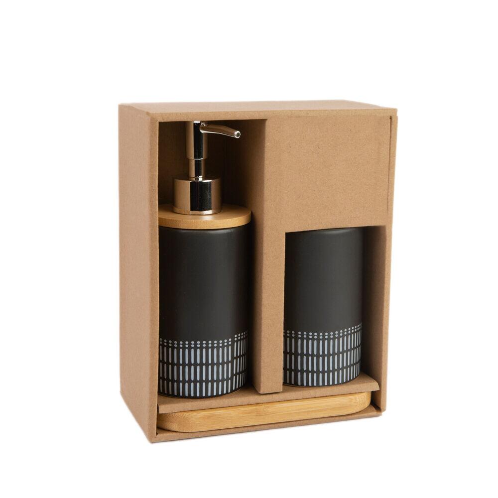 Kit Para Banheiro 3 Peças Dolomita Preto Bambu Casa&ideia
