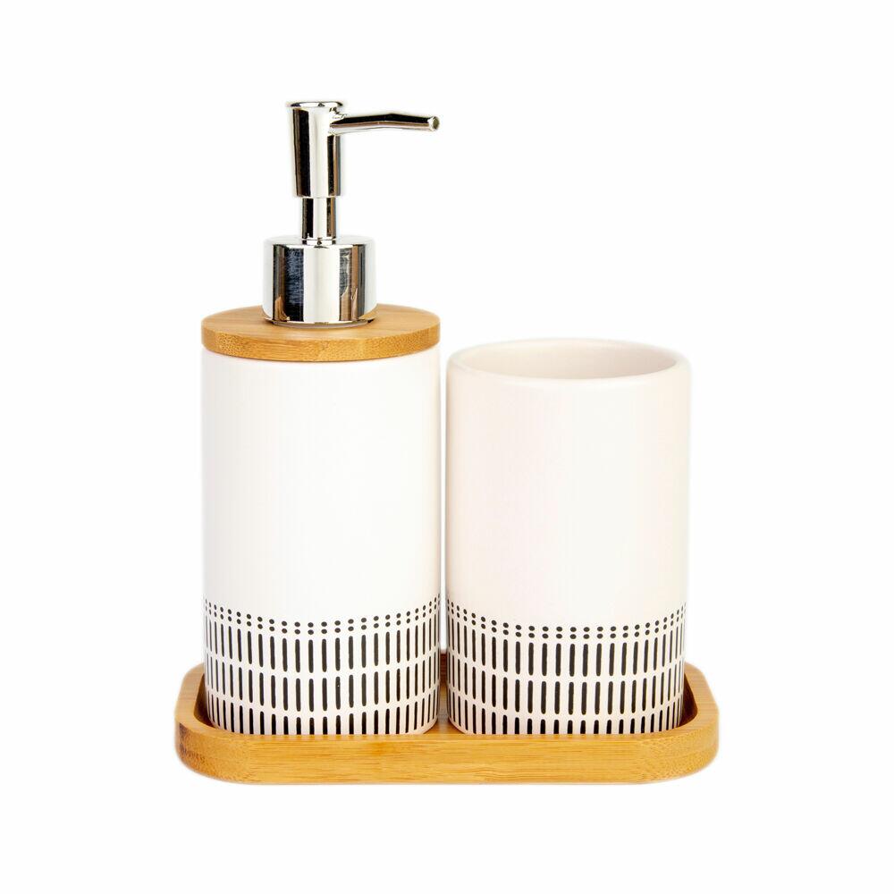 Kit para Banheiro 3 Peças Dolomita Branco Bambu Casa&ideia