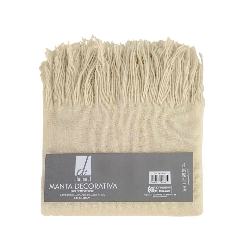 Manta Sofá 1,30m x 1,80m Soft Bege/branco Diagonal