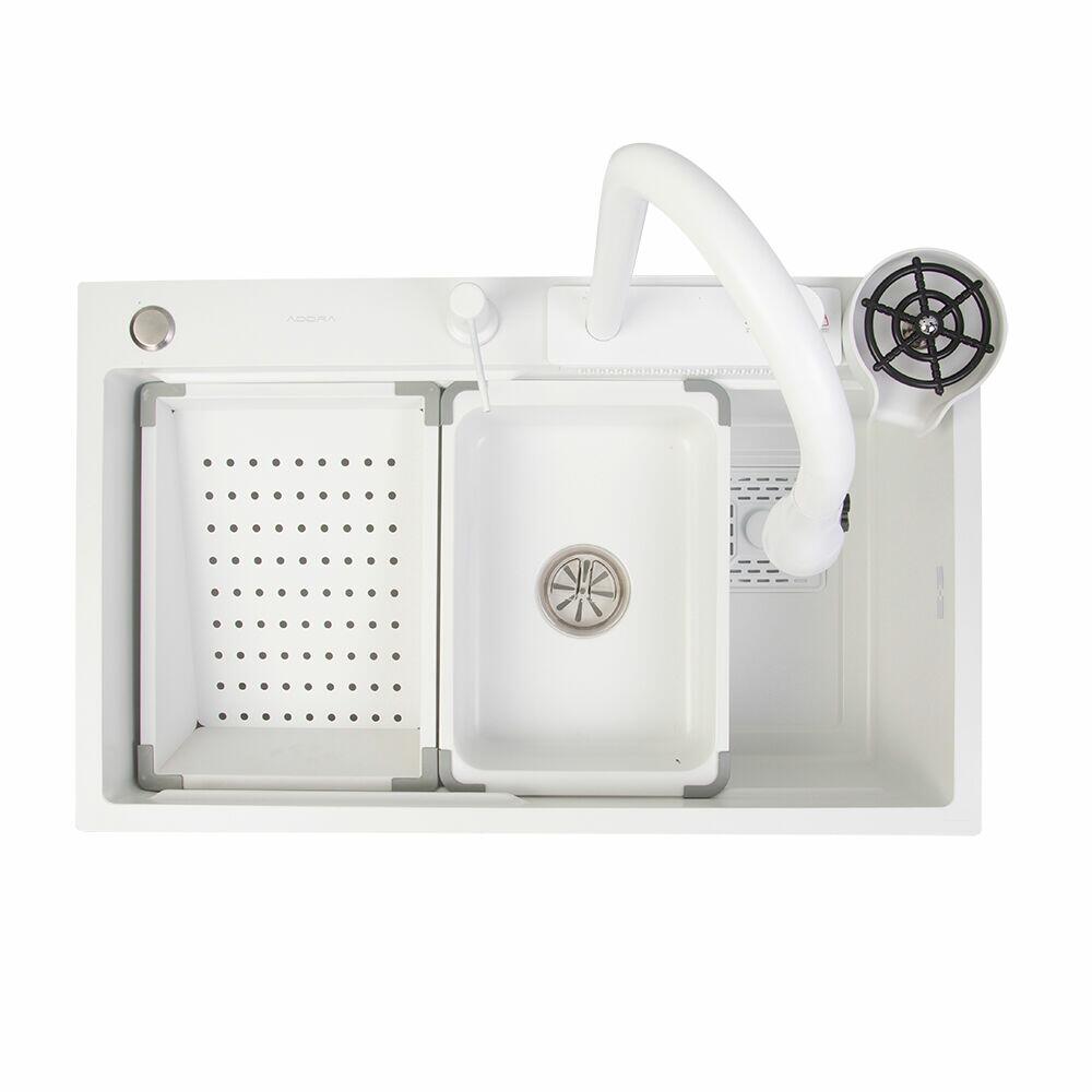 Kit Cuba para Cozinha de Embutir Inox Com Misturador e Acessório Branco 75x46cm Addra