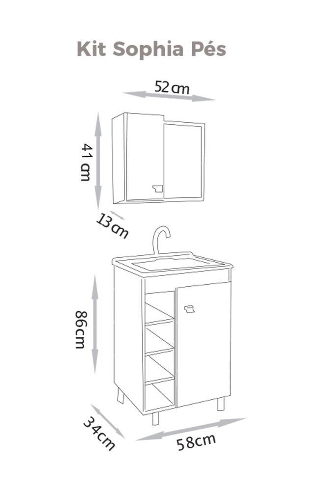 Kit Gabinete para Banheiro MDF/MDP Sophia Carvalho/Branco 60cm C-Linea