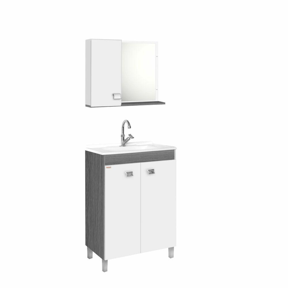 Kit Gabinete para Banheiro MDF/MDP e Lavatório Economico Etna/Branco 60cm C-Linea
