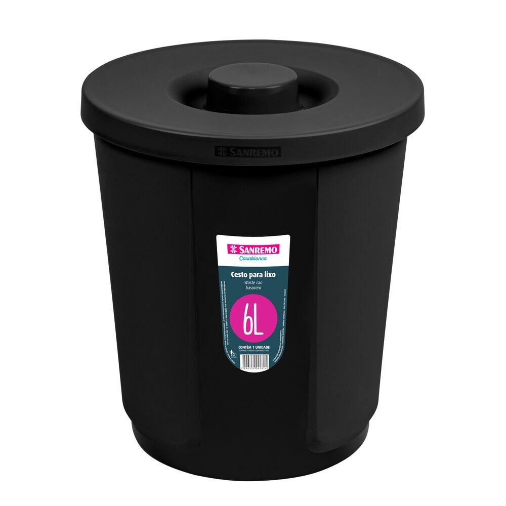 Lixeira Com Tampa 6l Black Sanremo