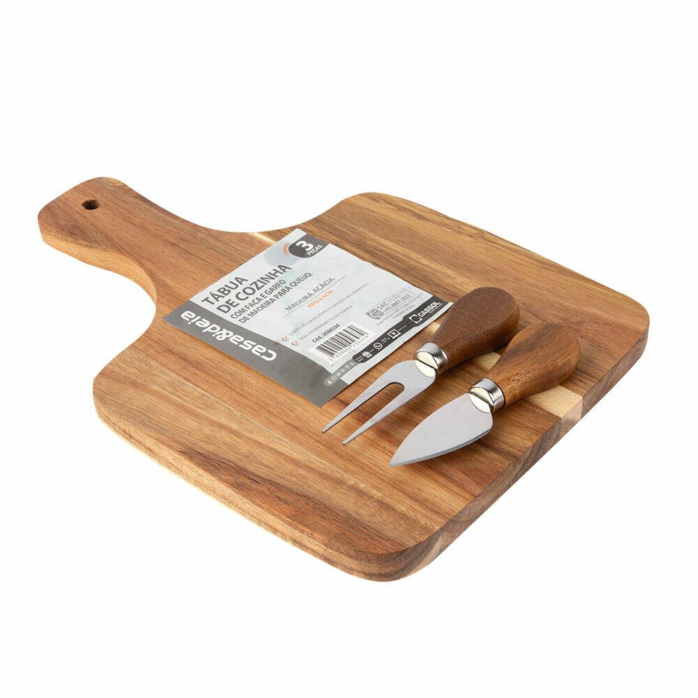 Tabua de Cozinha 3pcs Com Faca e Garfo Madeira Casa&ideia
