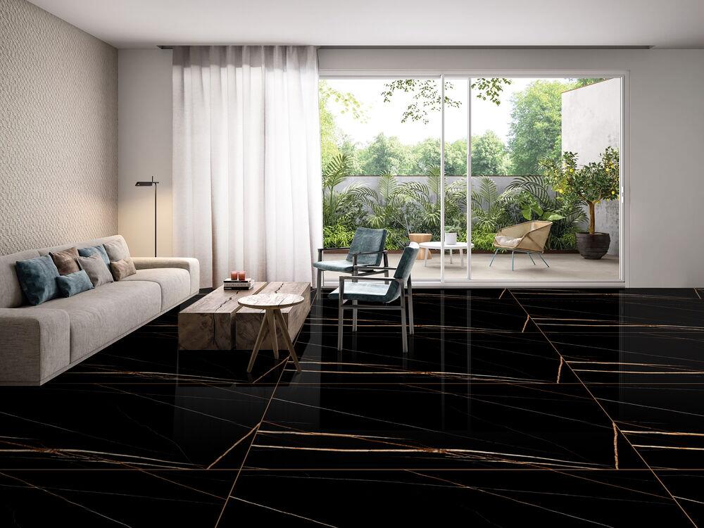 Porcelanato Black Pearl Preto Cobre Retificado Polido 80X160 Málaga