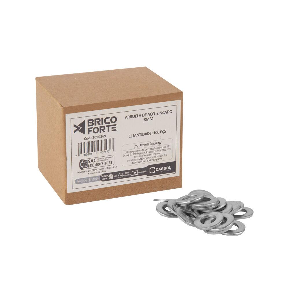 Arruela de Aço Zincado 8mm 100pcs Brico Forte