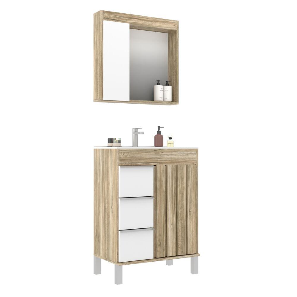 Kit Gabinete para Banheiro MDF/MDP Dallas Branco/Cartagena 60cm Móveis Sander