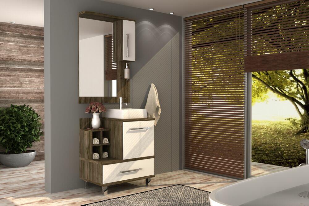 Kit Gabinete para Banheiro MDF/MDP com Cuba Florença Cartagena 70cm Móveis Sander