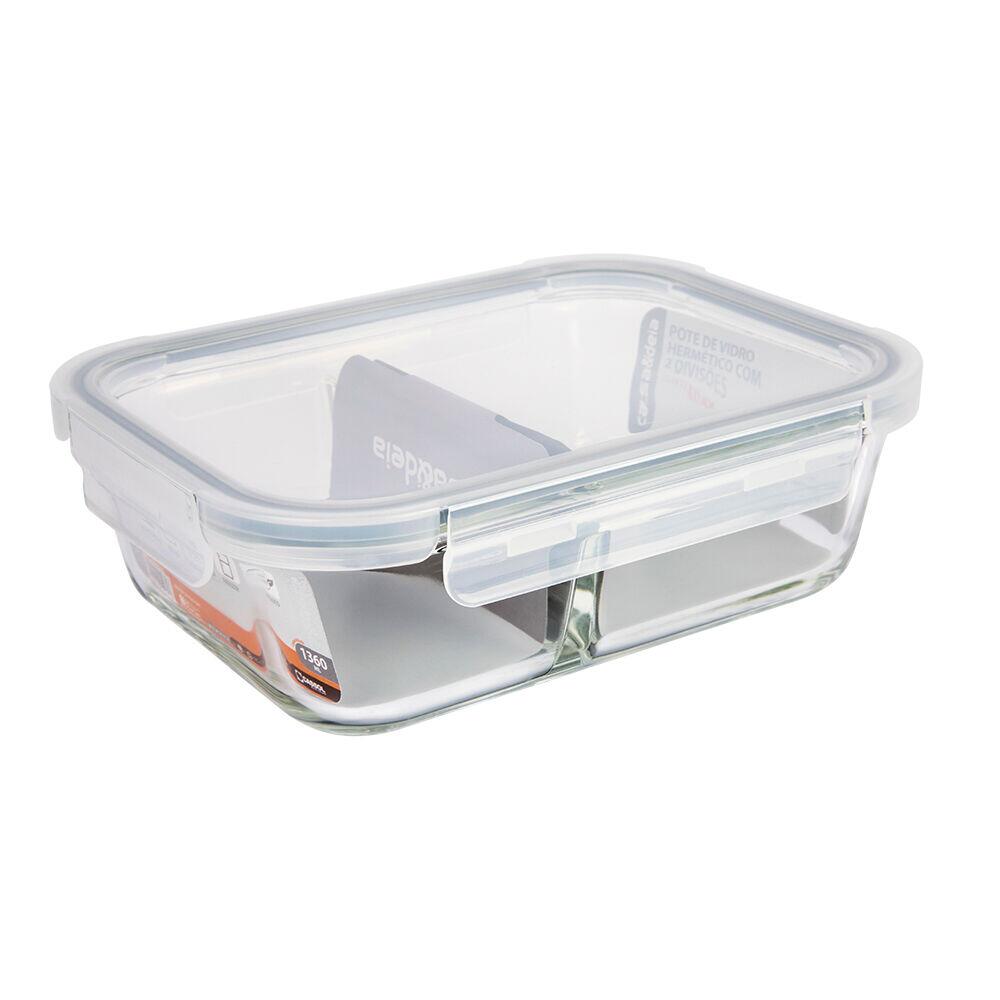 Pote Vidro Hermético 360ml 2 Divisórias Transparente Com Tampa Casa&ideia
