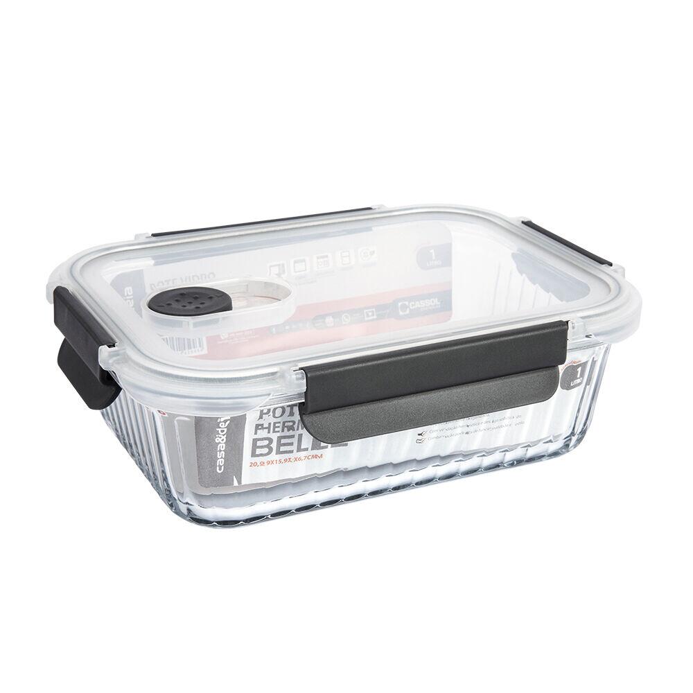 Pote Vidro Hermético 1l Belle Transparente Com Tampa Casa&ideia