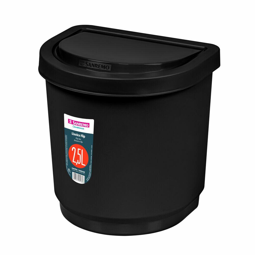 Lixeira Com Tampa 2,5l Flip Black Sanremo
