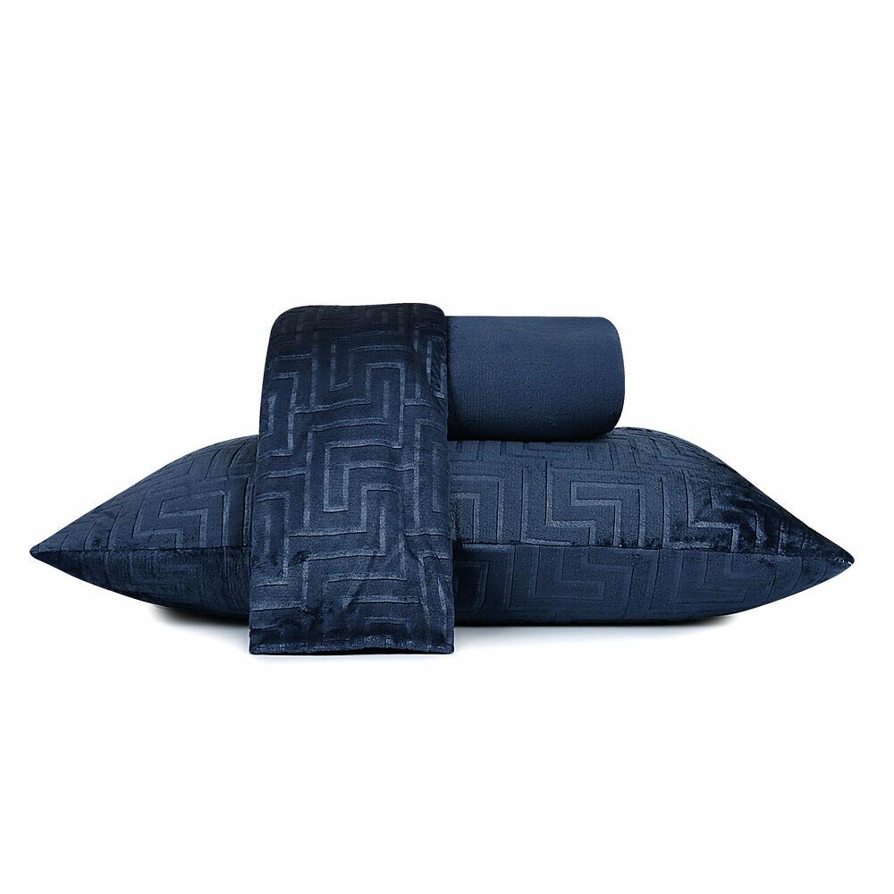 Jogo de Cama Casal 3 Peças Texturizado Azul Profundo Microfibra Atlântica