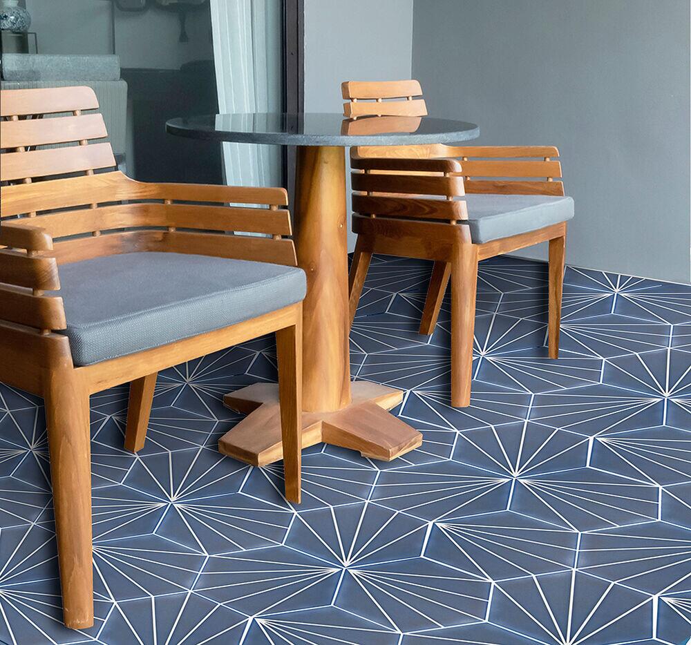 Porcelanato Hx/505 Hexagonal Listras Azul Bold Acetinado 17x19 Gabriella