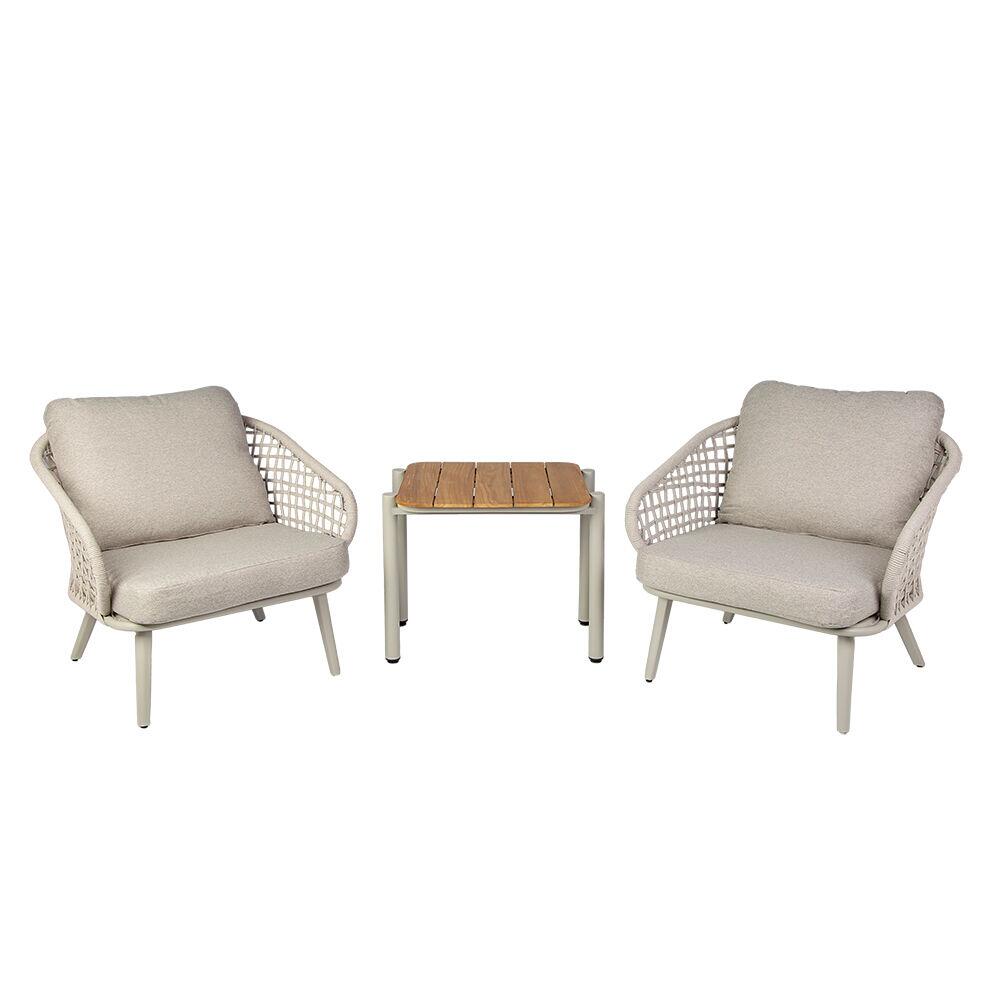 Conjunto de Jardim Brava Alumínio Cinza Mesa e Poltronas 3 Peças Fascino