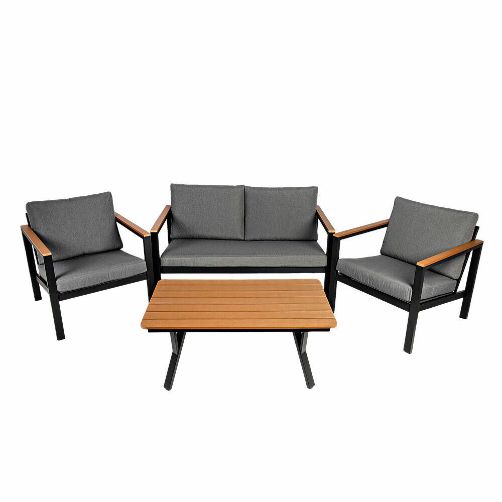 Conjunto de Jardim Mesa e Sofás Aluminio 4 Peças Madrid Cinza Fascino