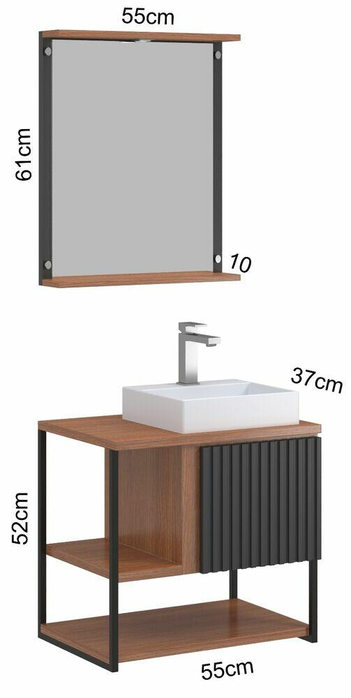Gabinete para Banheiro Suspenso MDF/MDP com Cuba Delux 55cm C-Linea