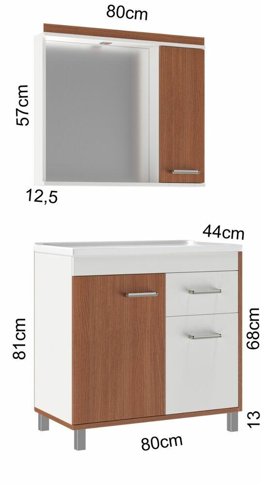 Gabinete para Banheiro MDF/MDP com Tampo New Glass Cinamomo 80cm C-Linea