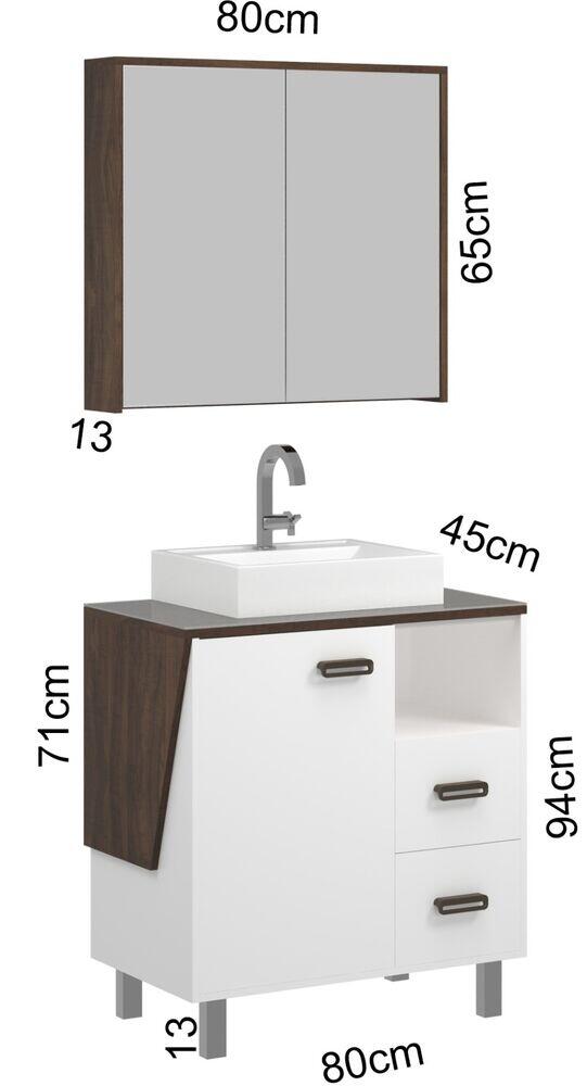 Gabinete para Banheiro com Tampo New Angulo Ameixa/Branco 80cm C-Linea