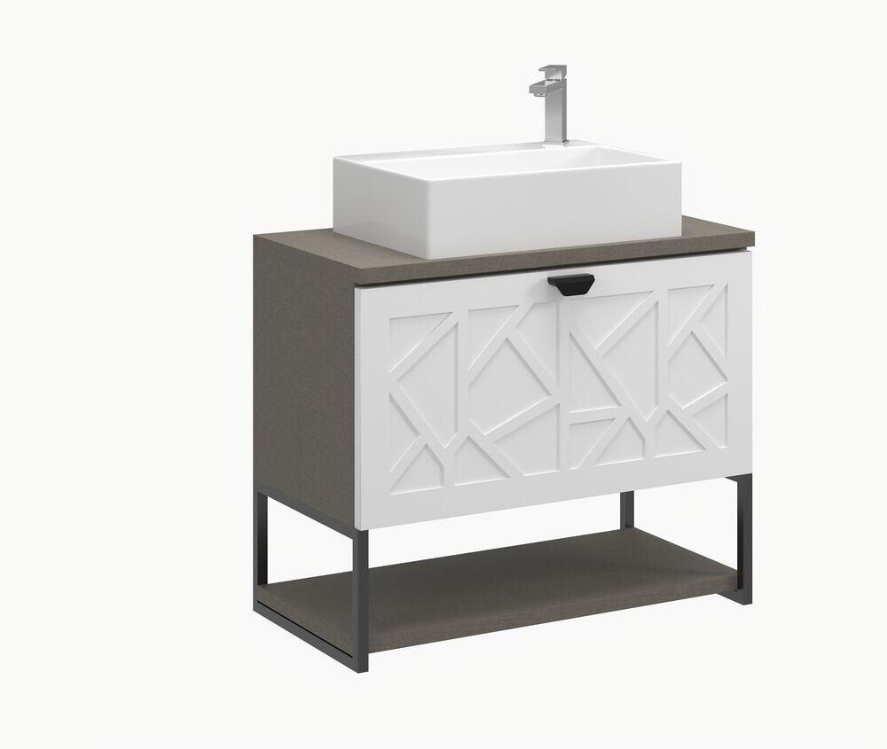 Gabinete para Banheiro Suspenso MDF/MDP com Cuba Marmorite Tune Branco Linen 60cm C-Linea