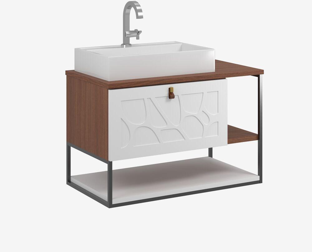 Gabinete para Banheiro Suspenso MDF/MDP com Cuba Lancy Cinamomo 80cm C-Linea