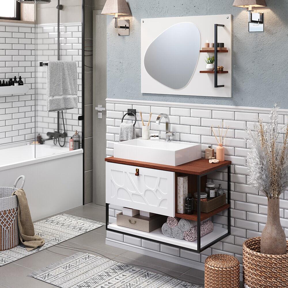 Espelheira para Banheiro MDF/MDP Lancy Cinamomo 80cm C-Linea