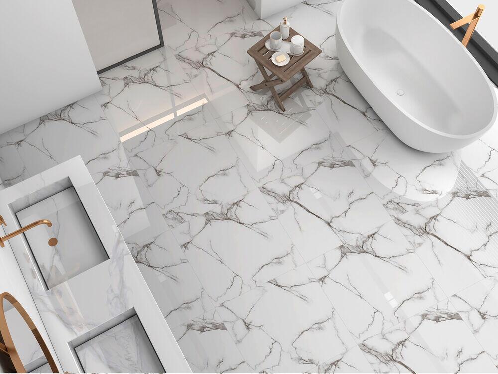 Piso Cerâmico Gran Calacata Branco Cinza Retificado Brilhante 82x82 Ilhabella