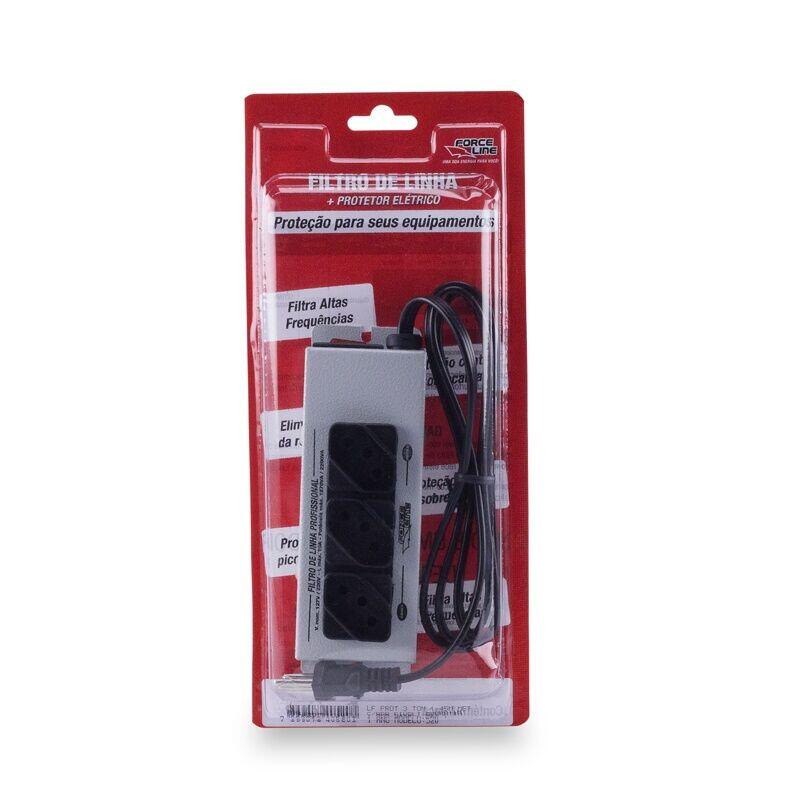 Filtro de Linha  3 Tomadas 2P+T Bivolt Cinza Force Line