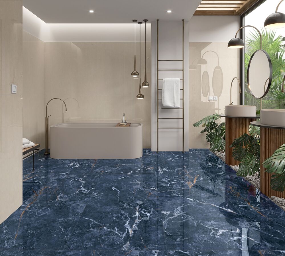 Porcelanato Del Mare Azul Marinho Retificado Polido 82x182 Damme