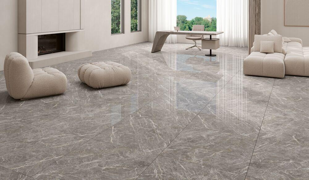 Piso Cerâmico Gaia  Cinza Marmorizado Retificado Polido 83x 83 Classe C Málaga