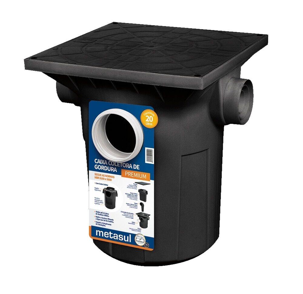 Caixa de Gordura 20L PVC Premium Preto Metasul