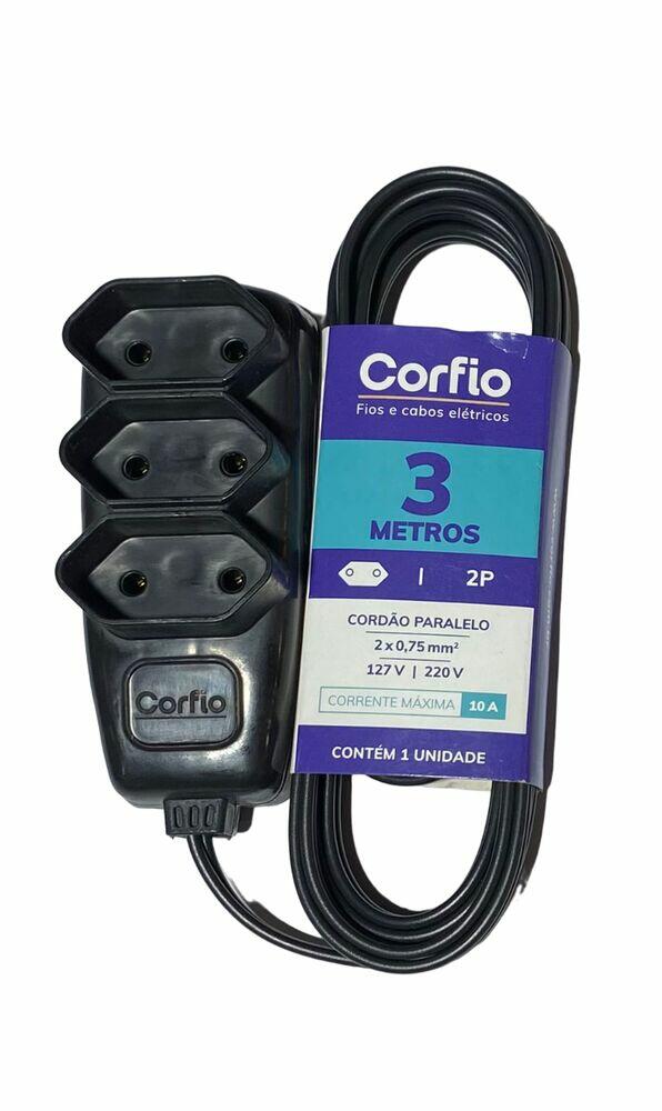 Extensao 3m 10a 2p Preto 3 Tom Preto Bivolt Corfio