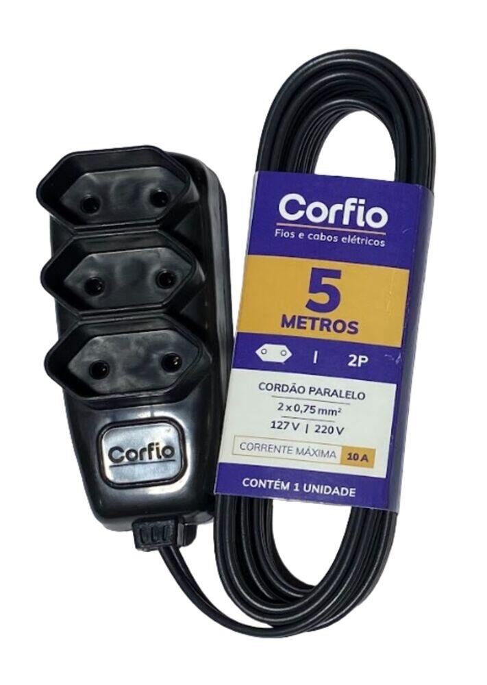 Extensão 5m 10a 2p Preto 3 Bivolt Corfio