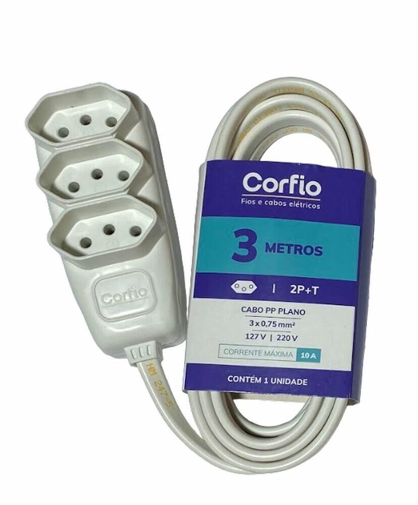 Extensao 3m 10a 2p+t Branco 3 Tom Branco Bivolt Corfio