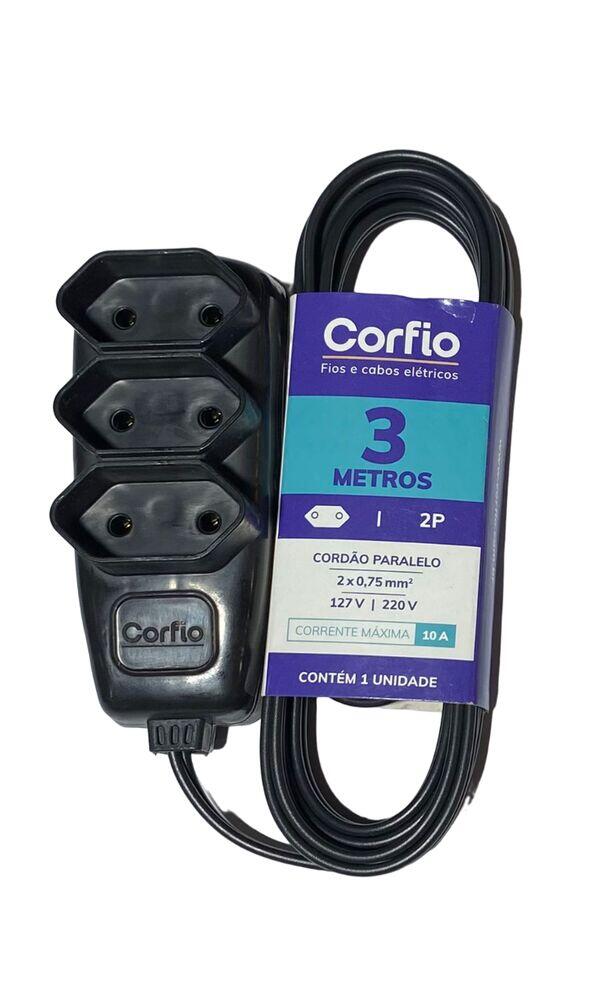 Extensao 3m 10a 2p+t Preto 3 Tom Preto Bivolt Corfio