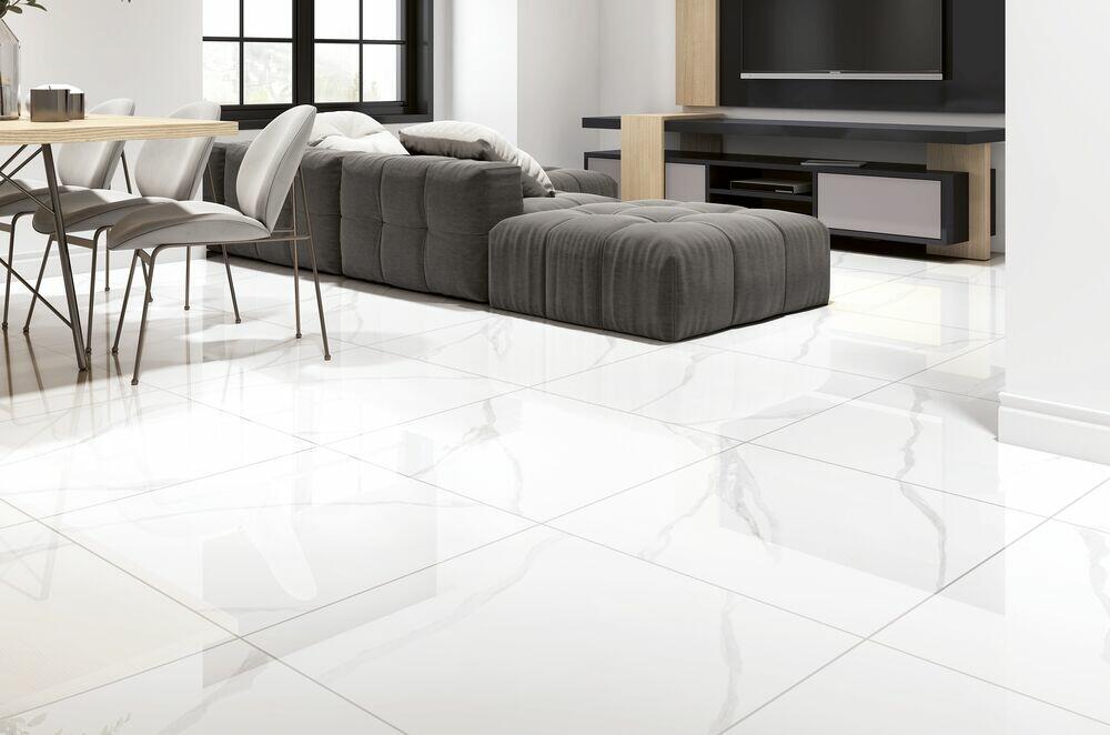 Piso Cerâmico Carraca Draco Branco Marmorizado Retificado Polido 83x83cm Málaga