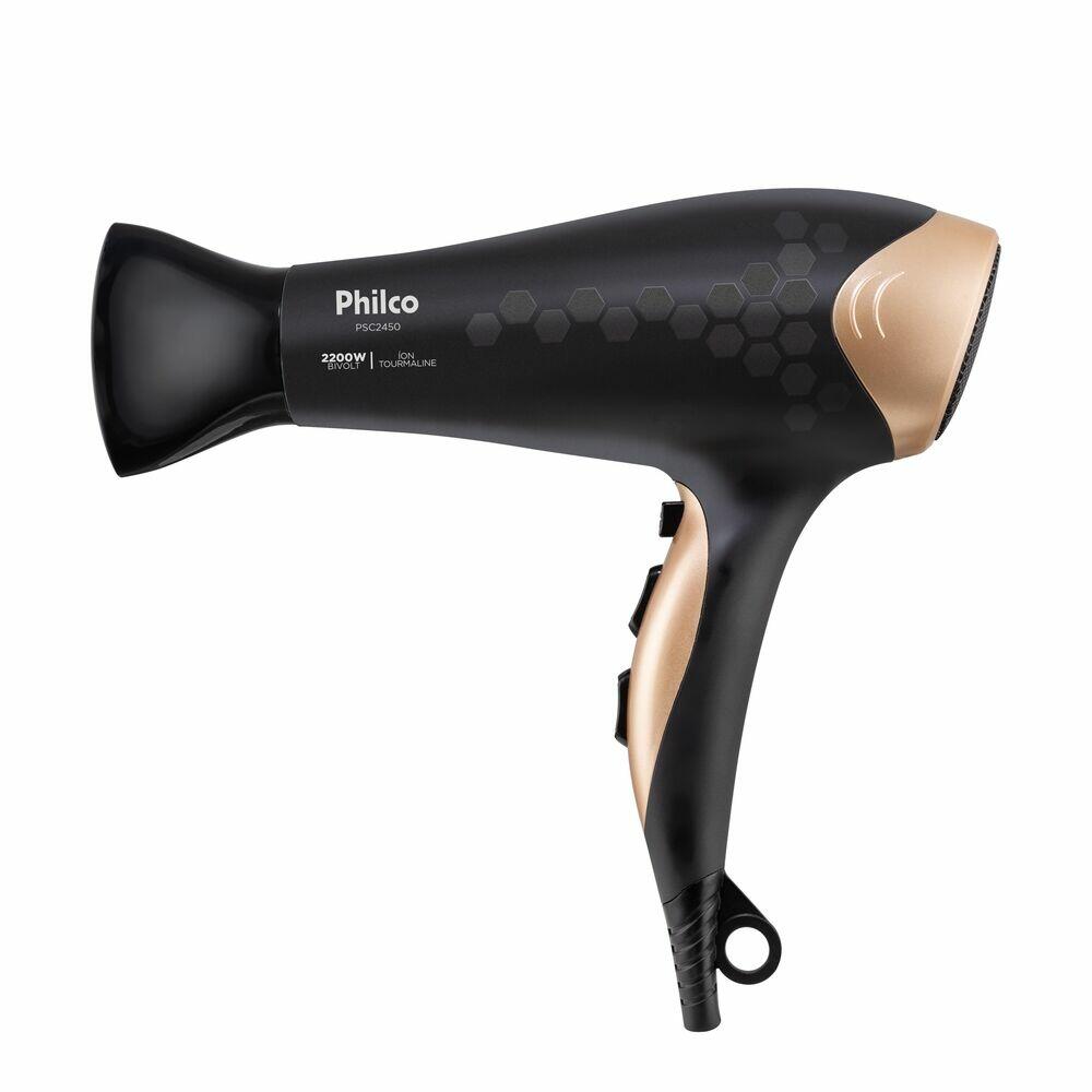 Secador de Cabelo 2200W PSC2450 Gold Preto Dourado Bivolt Philco