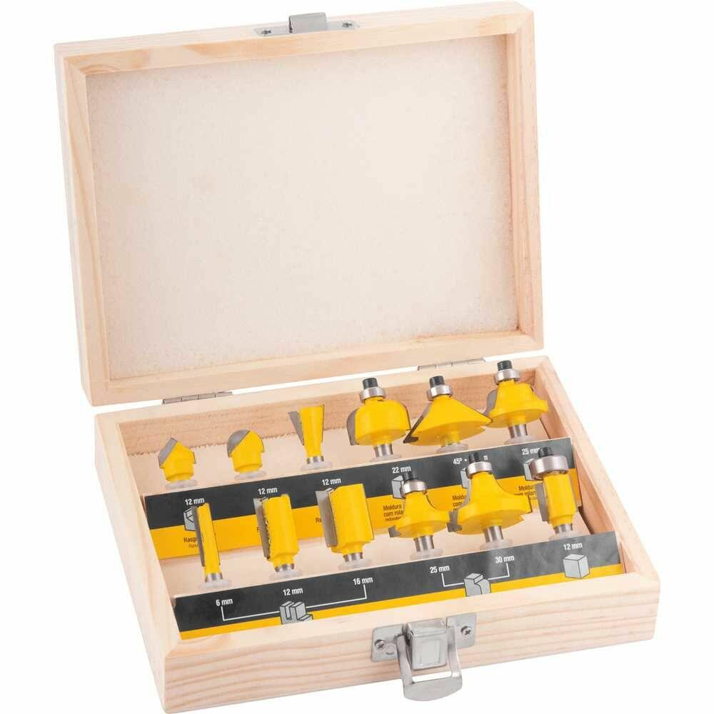 JOGO DE FRESAS 12PCS P/ MADEIRA AMARELO .
