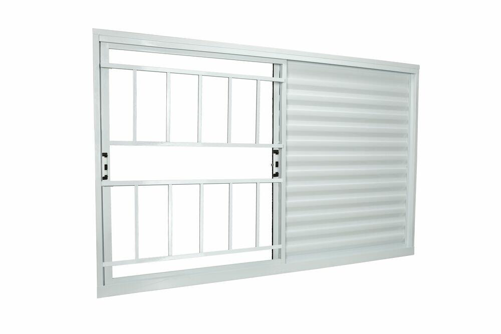 Janela Veneziana Alumínio de Correr com Grade 120x100 3 Folhas 1 Fixa 997813 Branco Crv