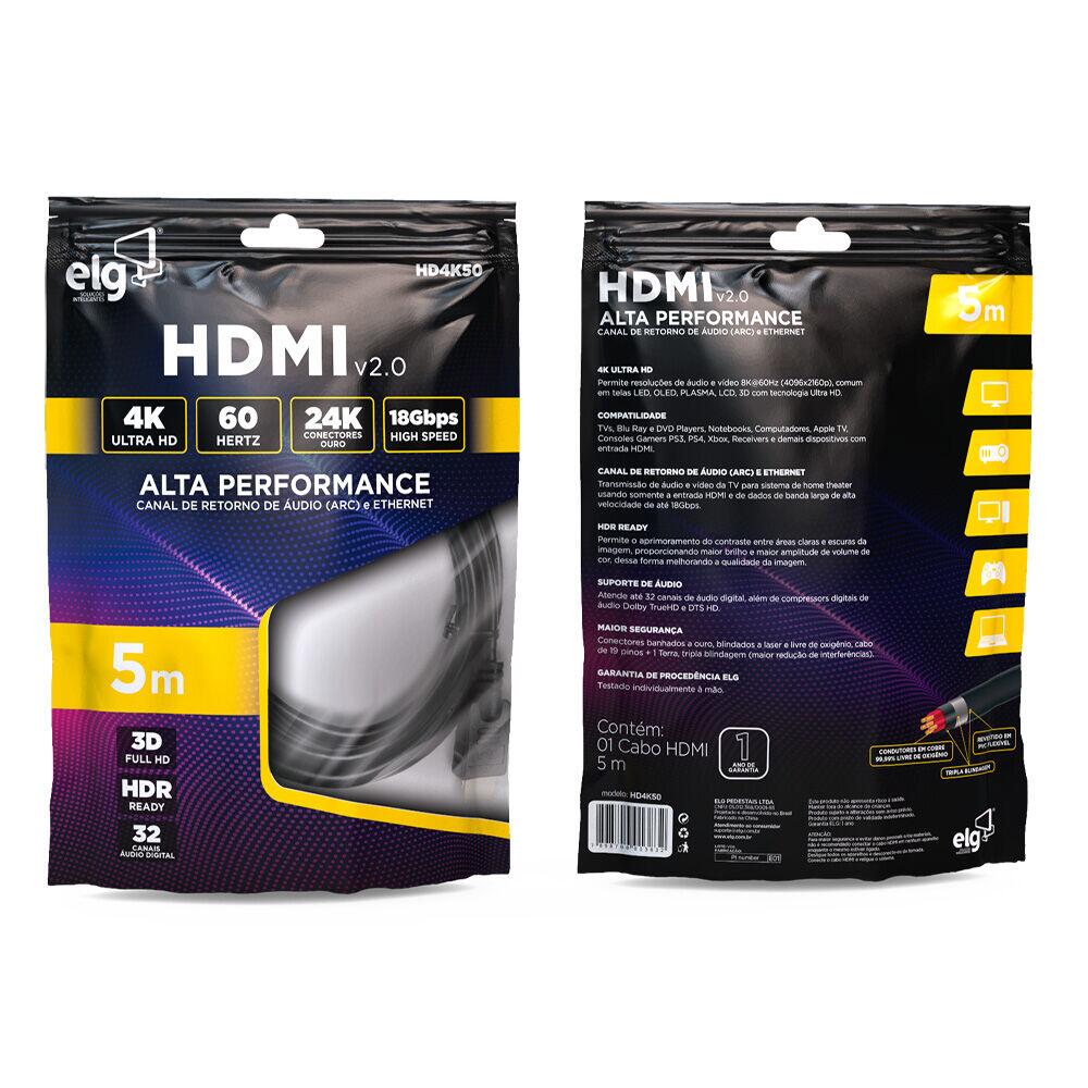 Cabo Hdmi 5m Hd4k50 Preto 2.0v Elg