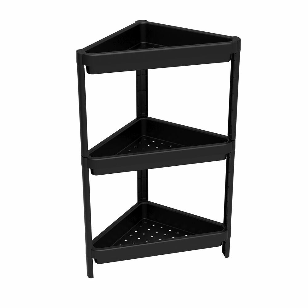 Estante Plástico 3 Prateleiras Canto Preto 76,5x33x33 Grifit
