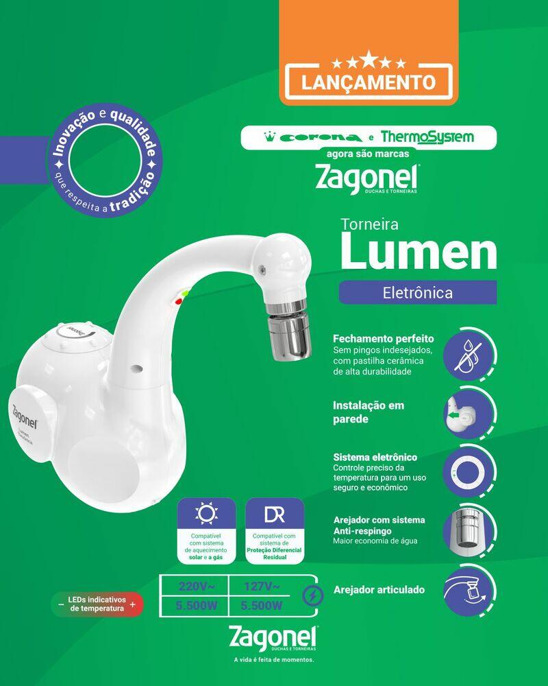 Torneira para Cozinha de Parede Eletrônica Branco Lumen Zagonel
